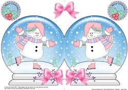 Christmas Snow Globe Shaped Card - Snowman Oli is Skiing