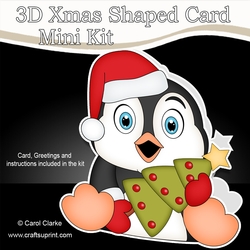 3D Shaped Christmas Card Kit - Pip Penguin has an Xmas Tree