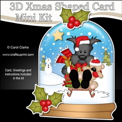 3D Shaped Christmas Snow Globe Card Kit - Little Scottie Dog