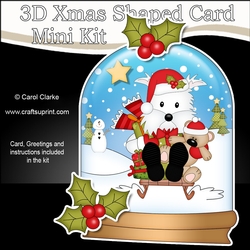 3D Shaped Christmas Snow Globe Card Kit - Little Westie Dog