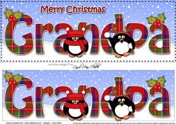 Large DL Merry Christmas GRANDPA 3D decoupage  with Tartan Penguins