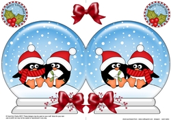 Christmas Snow Globe Shaped Card - Cute Pip Penguin is in Love