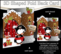3D Shaped No-Hole Fold Back Christmas Card Mini Kit - Penguins are having a Snowball Fight