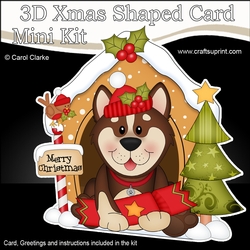 3D Shaped Christmas Kennel Card Kit - Little Husky Dog
