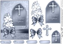5 x 7 Baptism Metallic Greeting Quick Card 3D Decoupage
