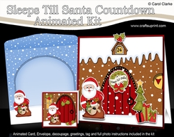 3D Animated Sleeps Till Santa Christmas Gingerbread House Countdown Card Kit - Santa has a Sack of Presents