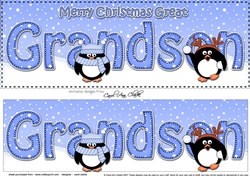 Large DL Merry Christmas GREAT GRANDSON 3D decoupage with Penguins