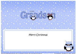 Large DL Merry Christmas GREAT GRANDSON insert with Penguins