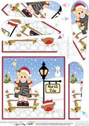 Merry Christmas Teacher Schoolgirl is at the North Pole Christmas Fan Pyramage Topper