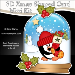3D Shaped Christmas Snow Globe Card Kit - Pip Penguin has an Xmas Stocking