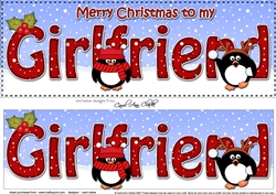 Large DL Merry Christmas to my GIRLFRIEND 3D decoupage with Penguins