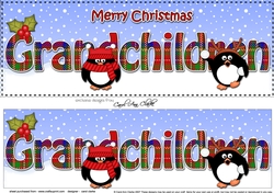 Large DL Merry Christmas GRANDCHILDREN 3D decoupage with Tartan Penguins
