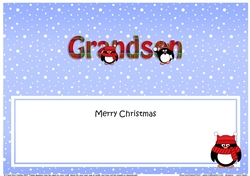 Large DL Merry Christmas GRANDSON insert with Tartan Penguins