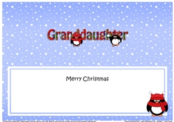 Large DL Merry Christmas GRANDDAUGHTER insert with Tartan Penguins