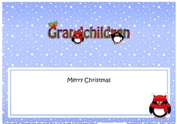 Large DL Merry Christmas GRANDCHILDREN insert with Tartan Penguins