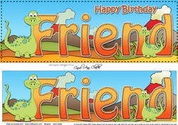Large DL Happy Birthday FRIEND 3D decoupage with Dinosaurs