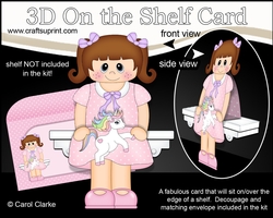 3D On the Shelf Card Kit - Little Girl Allison has a Toy Unicorn