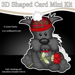 3D Shaped Card Mini Kit - Cute Romantic Scottie Dog has a Rose