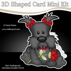 3D Shaped Card Mini Kit - Cute Romantic Scottie Dog has a Rose