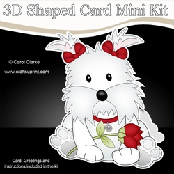 3D Shaped Card Mini Kit - Cute Romantic Westie Dog has a Rose