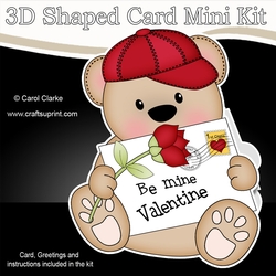 3D Shaped Card Mini Kit - Cute Romantic Teddy has a Valentines Card