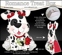 3D Valentine Treat Box Mini Kit - Cute Romantic Spotty Dog has a Rose