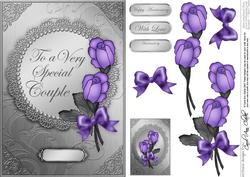 A5 Roses and Metallic Lace Quick Card with 3D Decoupage