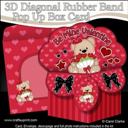 3D Diagonal Rubber Band Pop Up Box Card Kit - Cute Teddy Bear has a bunch of Roses