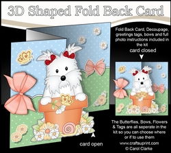 3D Shaped No-Hole Fold Back Card Kit - Flowerpot Friends - Little Westie Dog Jess