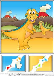 8 x 8 Cute Dinosaur Scalloped Corner Topper
