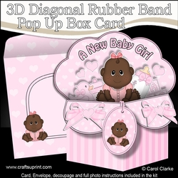 3D Diagonal Rubber Band Pop Up Box Card Kit - Cute Little Ethnic Baby Girl Ronna