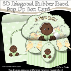 3D Diagonal Rubber Band Pop Up Box Card Kit - Cute Little Ethnic Baby Ashanti
