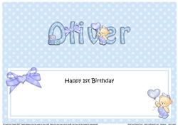 Large DL Happy 1st Birthday OLIVER insert