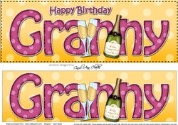 Large DL Happy Birthday GRANNY 3D decoupage with Champagne