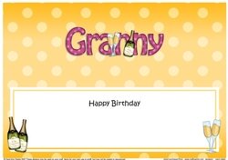 Large DL Happy Birthday GRANNY insert with Champagne