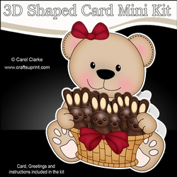 3D Shaped Card Mini Kit - Teddy Bear has an Easter Basket of Choc Bunnies