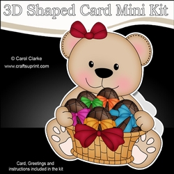 3D Shaped Card Mini Kit - Teddy Bear has a Basket of Easter Eggs