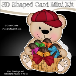 3D Shaped Card Mini Kit - Teddy Bear has a Basket of Easter Eggs