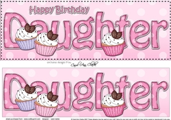 Large DL Happy Birthday DAUGHTER 3D decoupage with Cupcakes