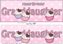 Large DL Happy Birthday GRANDDAUGHTER 3D decoupage with Cupcakes