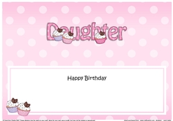 Large DL Happy Birthday DAUGHTER insert with Cupcakes