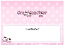 Large DL Happy Birthday GRANDDAUGHTER insert with Cupcakes