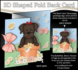 3D Shaped No-Hole Fold Back Card Kit - Flowerpot Friends - Little Chocolate Labrador Dog Velvet