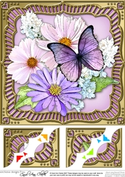 8 x 8 Flowers & Butterfly in a Gold Frame Scalloped Corner Topper