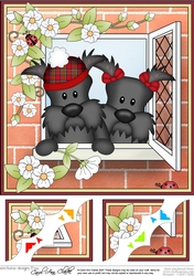 8 x 8 Scalloped Corner Topper - Through the Window - Scottie Dogs