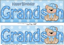 Large DL Happy Birthday GRANDSON 3D decoupage with Austin Bear
