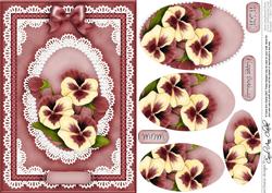 A5 Pansy, Lace and Pearls Quick Card with Pyramage