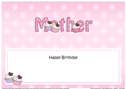 Large DL Happy Birthday MOTHER insert with Cupcakes