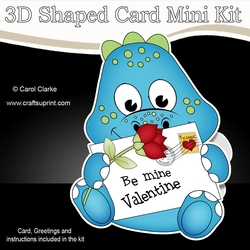 3D Shaped Card Mini Kit - Cute Little Dinosaur has a Valentines Card