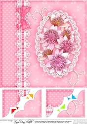 8 x 8 A Touch of Elegance Flowers Pearls and Lace Scalloped Corner Topper